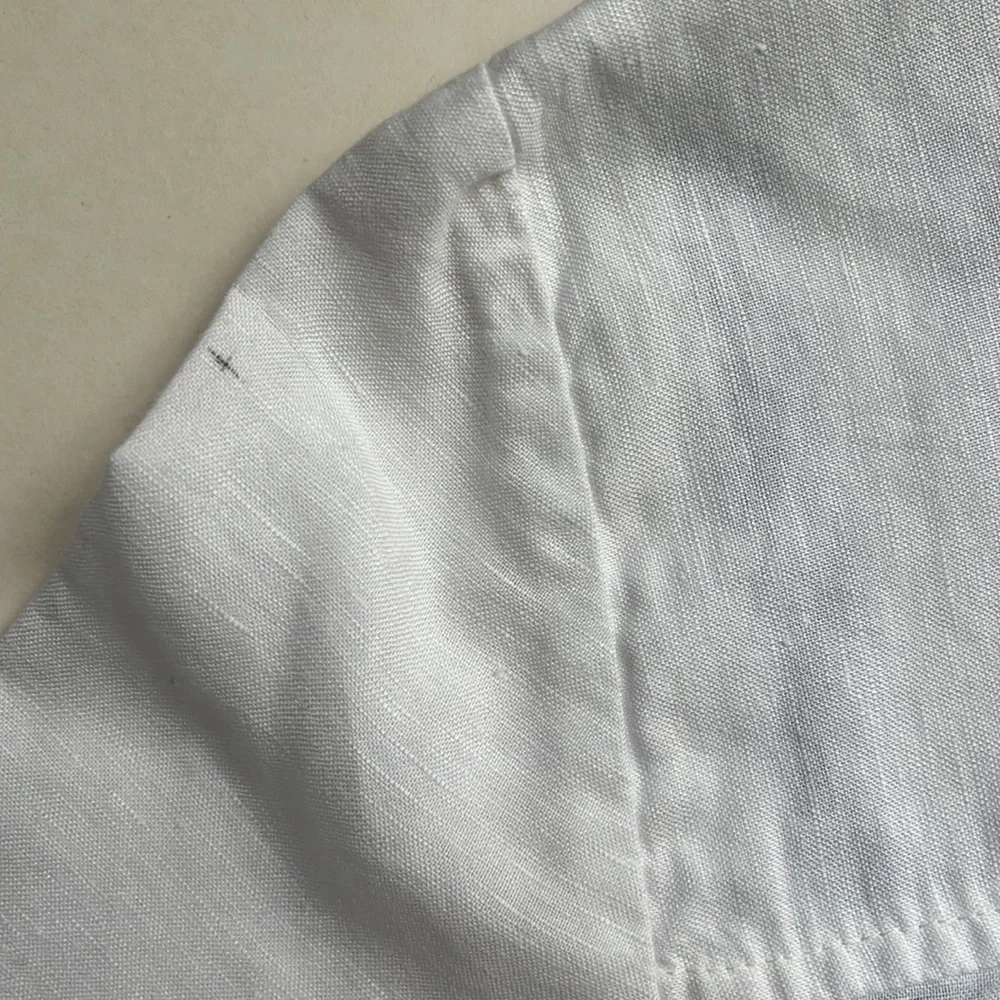 J. Crew Linen Cotton Folk Peasant Boho White & Blue Embroidered Blouse Top